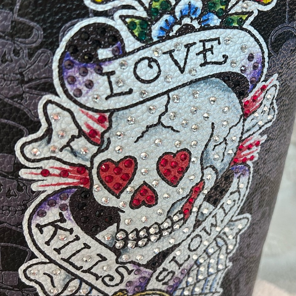 Ed Hardy “Love Kills Slowly” Colorful Graphic Hobo Tote with Rhinestones - Picture 13 of 13